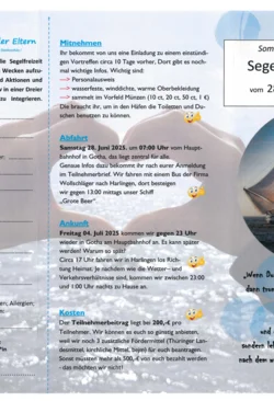 Flyer und Anmeldung Segelfreizeit 2025